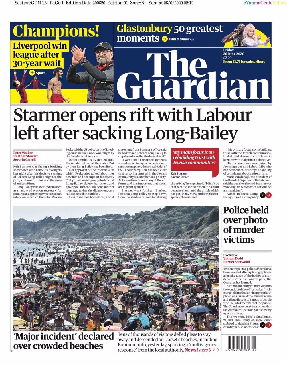 The Guardian Frontpage (26.06.2020)
